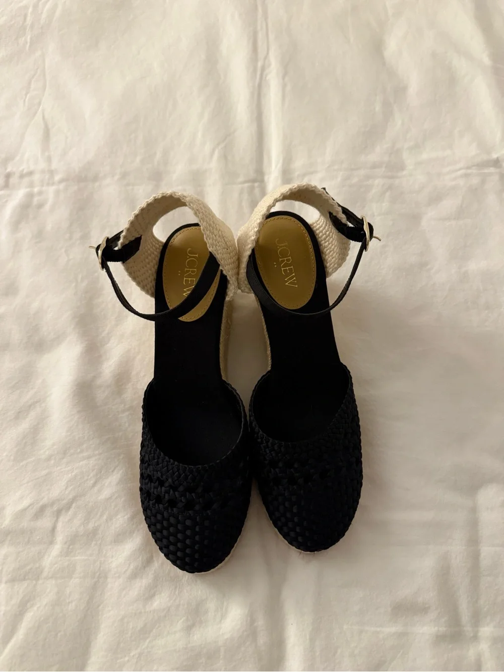 J.Crew Crochet Espadrille Wedges Black Size 8